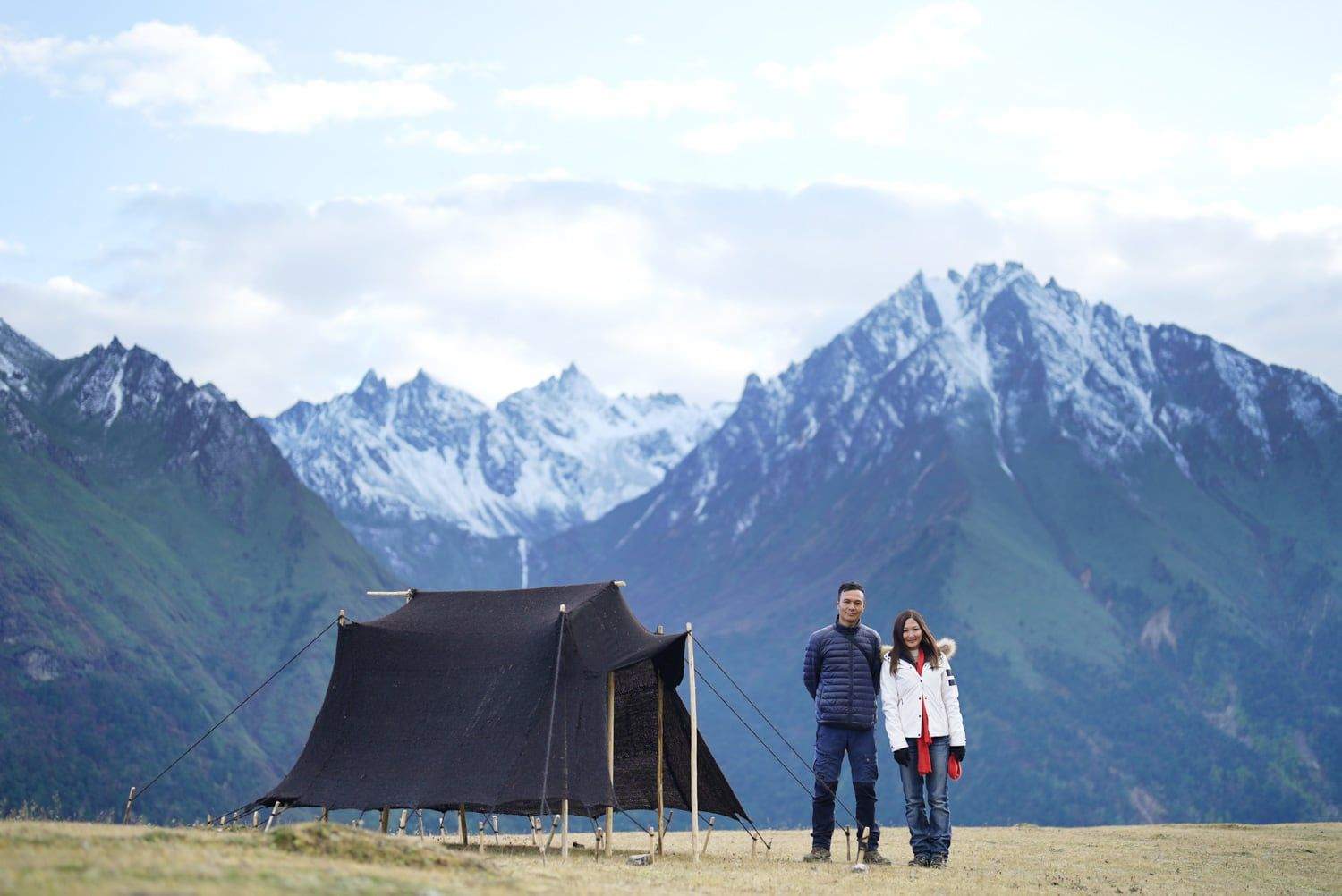 A tent pitched below the snow peaks above Laya, Bhutan, where the crew of The Girl and Her Piano stayed five nights at minus six degrees